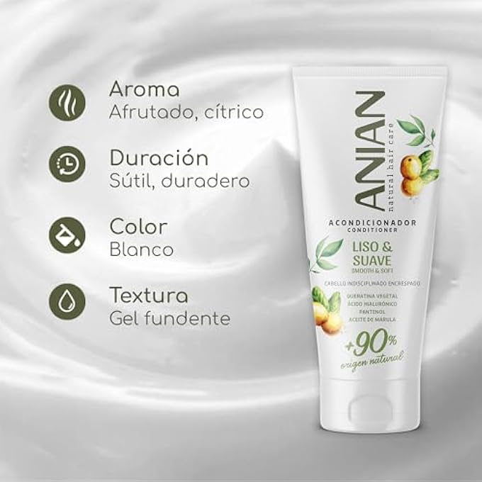 ANIAN SMOOTH AND SOFT CONDITIONER 250ML FOR DISCIPLINED AND FRIZZY HAIR, SHINE AND MOISTURE FOR HAIR, WITH MARULA OIL, VEGETABLE KERATIN AND HYALURONIC ACID - Image 3